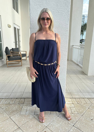 Navy Blouson Tank Bubble Hem Maxi Dress Navy / Large