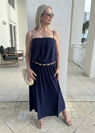 Navy Blouson Tank Bubble Hem Maxi Dress Verte Boutique Navy Blouson Tank Bubble Hem Maxi Dress Verte Boutique