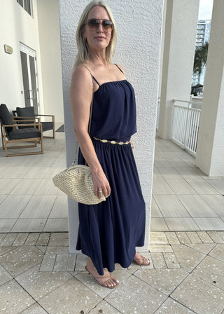 Navy Blouson Tank Bubble Hem Maxi Dress