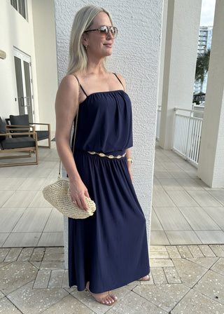 Navy Blouson Tank Bubble Hem Maxi Dress