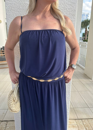 Navy Blouson Tank Bubble Hem Maxi Dress