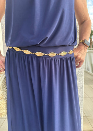 Navy Blouson Tank Bubble Hem Maxi Dress