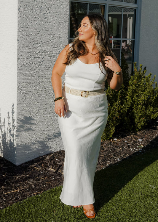 Timeless White Sweetheart Knit Sweater Tank