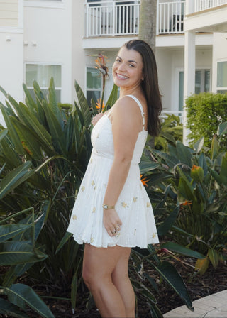 Sunny Yellow Floral Embroidered Eyelet Mini Dress - Verte Boutique