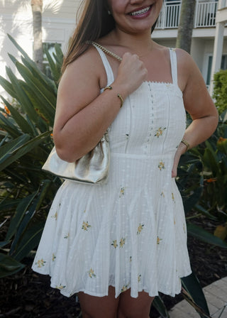 Sunny Yellow Floral Embroidered Eyelet Mini Dress - Verte Boutique