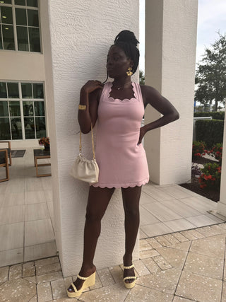 Scuba Scallop Square Neck Sleeveless Mini Dress With Shorts - Verte Boutique