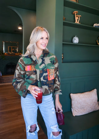 Recycled Camo Jacket with Leopard Patches - Verte Boutique