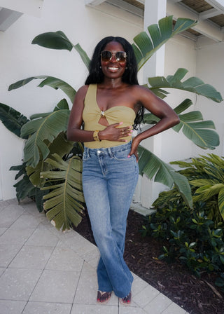 One Shoulder Cutout Top – Olive & Gold Hardware - Verte Boutique