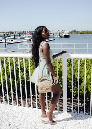 Sage Square Neck Fit & Flare Mini Dress - Verte Boutique