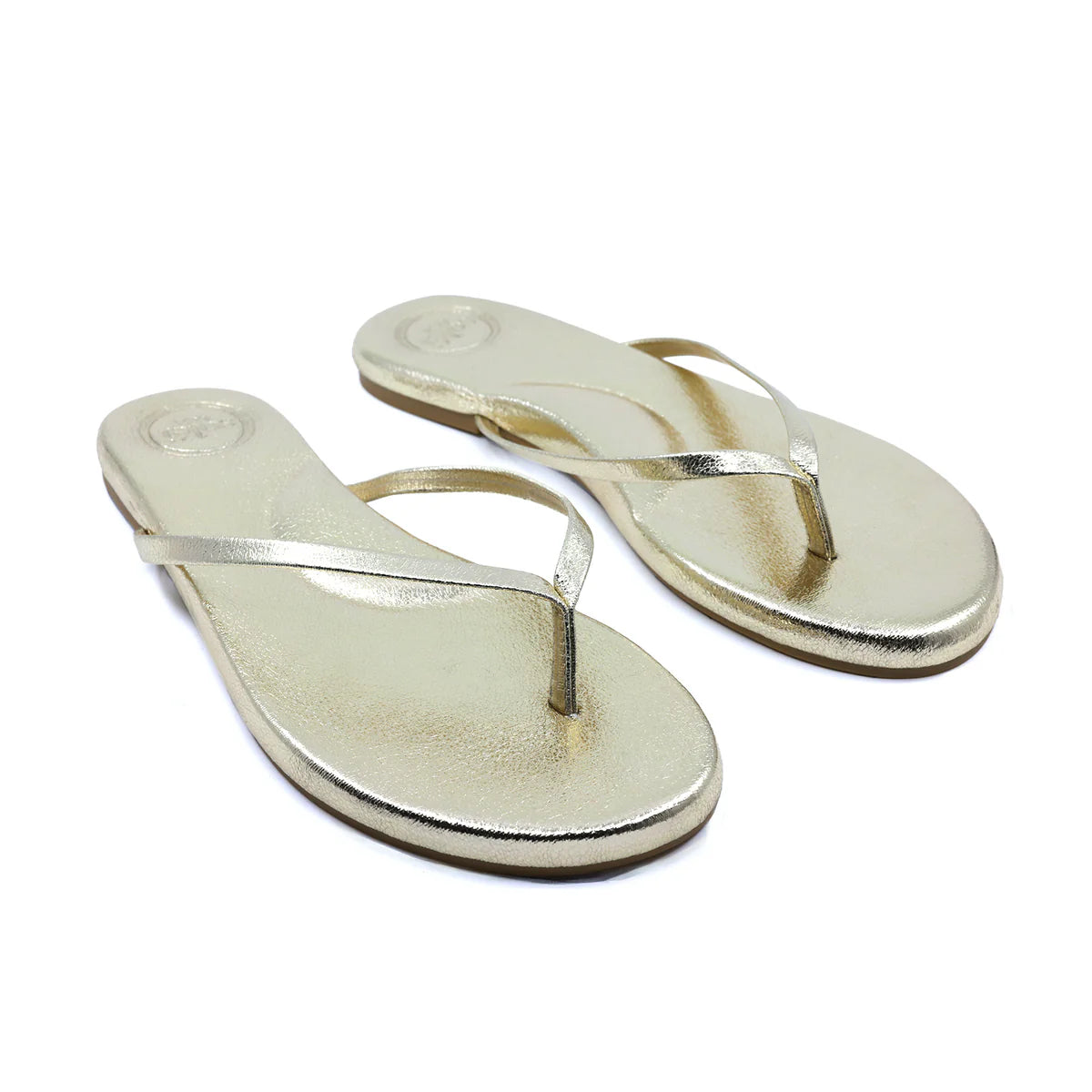 Gold Faux Leather Flip Flops