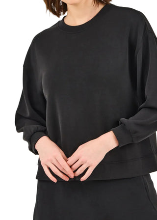 Black CloudSilk Long Sleeve Crew Neck Lounge Top - Verte Boutique