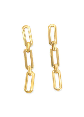 Gold chain-style earrings on a white background