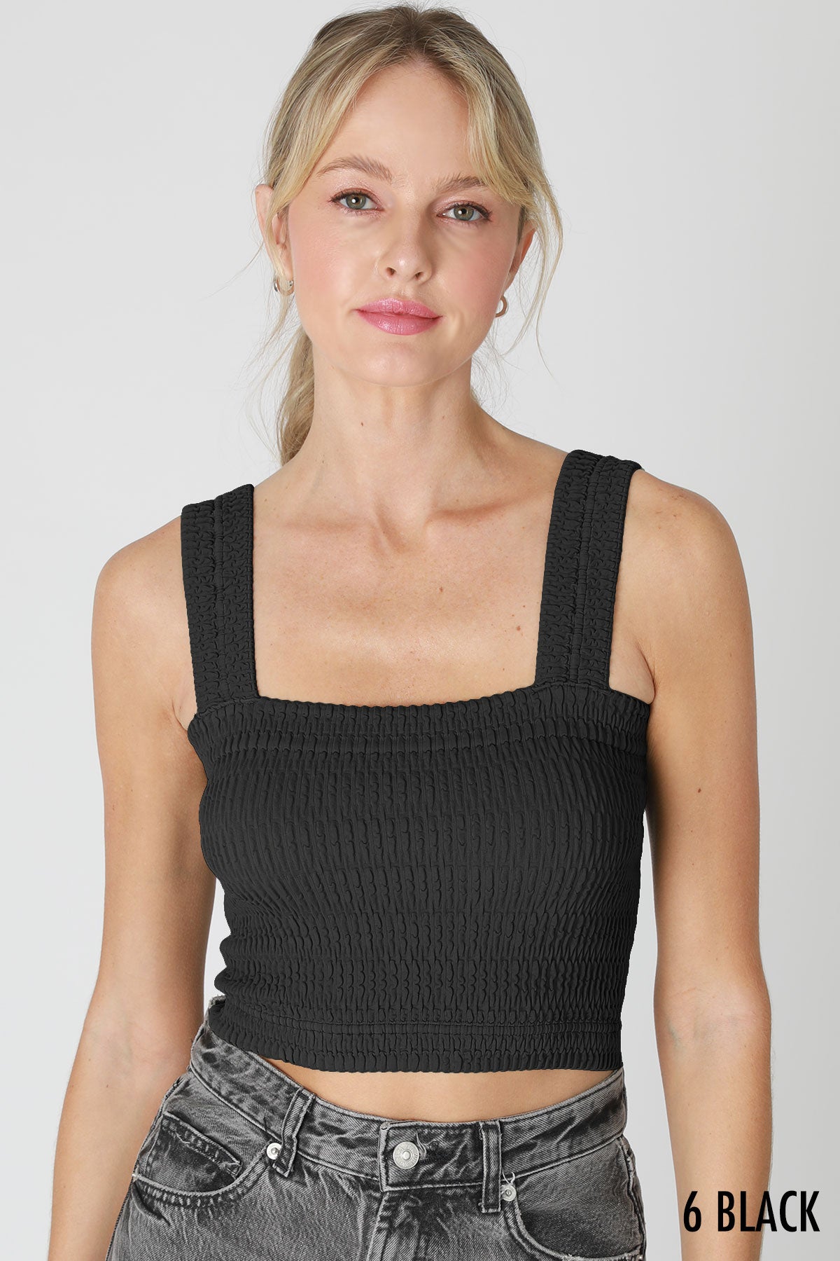 Shirred Square Neck Crop Top