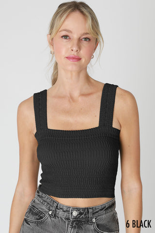Shirred Square Neck Crop Top - Verte Boutique