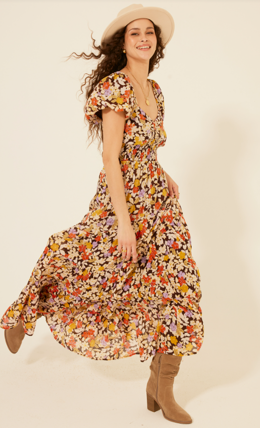 Short Sleeve Floral Maxi Dress