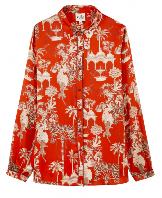 Tropical Satin Shirt with Piping