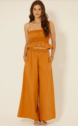 Smocked Waist Cotton Wide Leg Pants - Verte Boutique