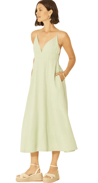 Open Back Smocked Midi Dress with Pockets - Verte Boutique