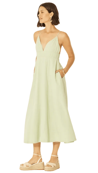 Open Back Smocked Midi Dress with Pockets - Verte Boutique