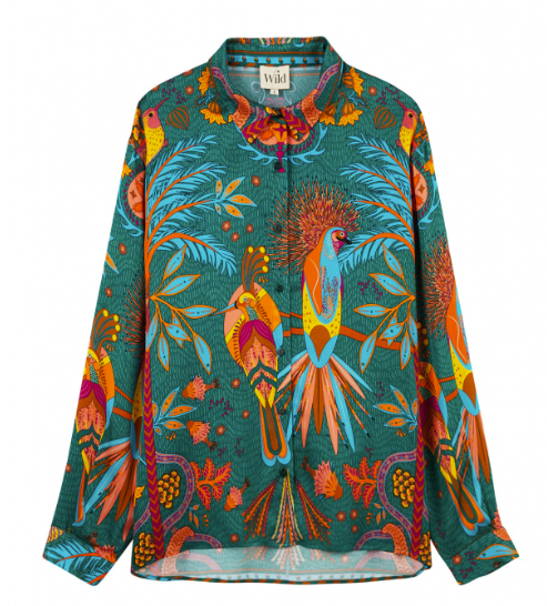 Tropical Long Sleeve Satin Button Up