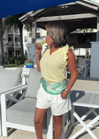 Butter Yellow Textured V - Neck Ruffle Blouse - Verte Boutique