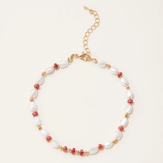 Pearl and Pipe Natural Stone Beaded Anklet