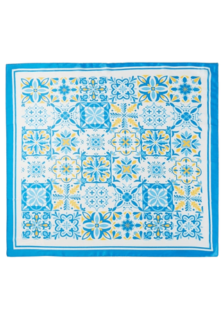 Sky Blue Mosaic Tile Square Bandana Scarf – European Summer Accessory - Verte Boutique