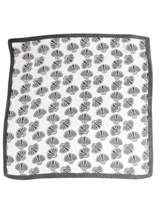 Coastal Seashell Satin Bandana Scarf: Black & White Silk - Feel Wrap - Verte Boutique