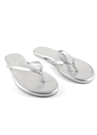 Silver Soléi Sea Slim Patent Vegan Leather Flip Flops with Arch Support - Verte Boutique