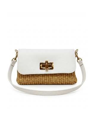 White Woven Raffia & Leather Crossbody Bag - Verte Boutique