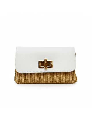 White Woven Raffia & Leather Crossbody Bag - Verte Boutique