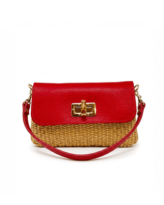 Red Woven Raffia & Leather Crossbody Bag - Verte Boutique