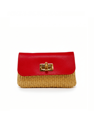Red Woven Raffia & Leather Crossbody Bag - Verte Boutique