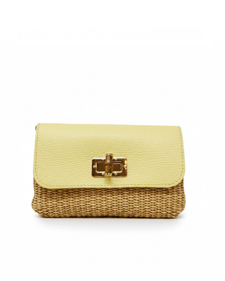 Lemon Woven Raffia & Leather Crossbody Bag - Verte Boutique