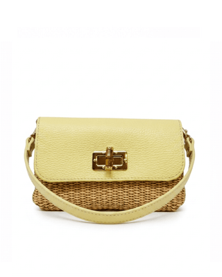 Lemon Woven Raffia & Leather Crossbody Bag - Verte Boutique