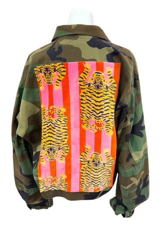 Recycled Camo Jacket with Leopard Patches - Verte Boutique