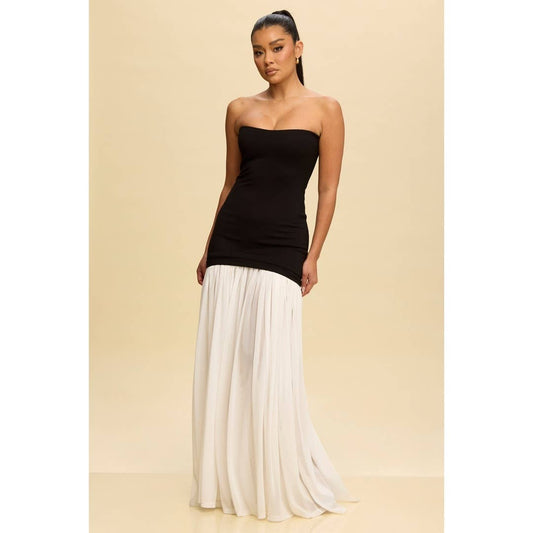 Colorblock Maxi Dress with Chiffon Skirt