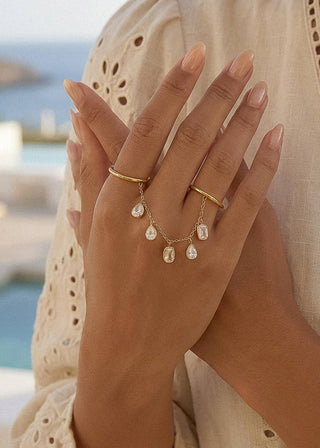 Ethereal Gold CZ Dangle Double Ring – Waterproof & Non - Tarnish - Verte Boutique