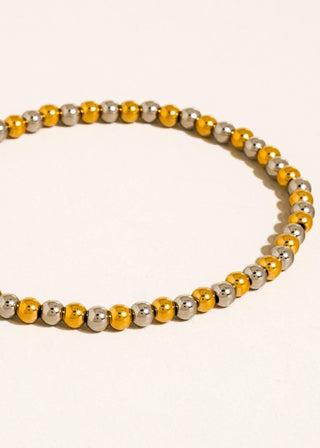 Gold Non - Tarnish Two Tone Beaded Stretch Bracelet - Verte Boutique
