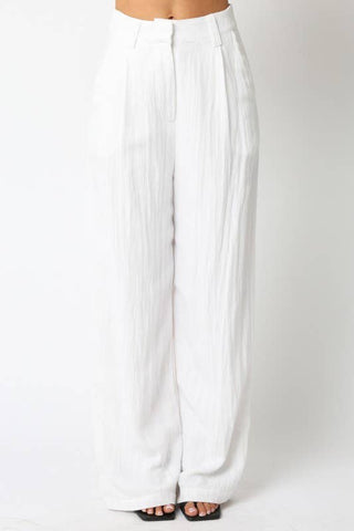 High-Waisted White Linen Trouser Pants - Verte Boutique