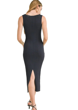 Wide Rib Knit Boat Neck Midi Dress - Verte Boutique