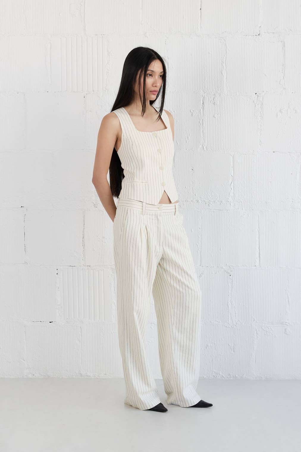 Striped Straight Leg Linen Trousers