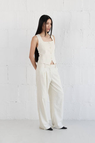 Striped Straight Leg Linen Trousers - Verte Boutique