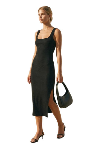 Ribbed Knit Square Neck Bodycon Midi Dress - Verte Boutique