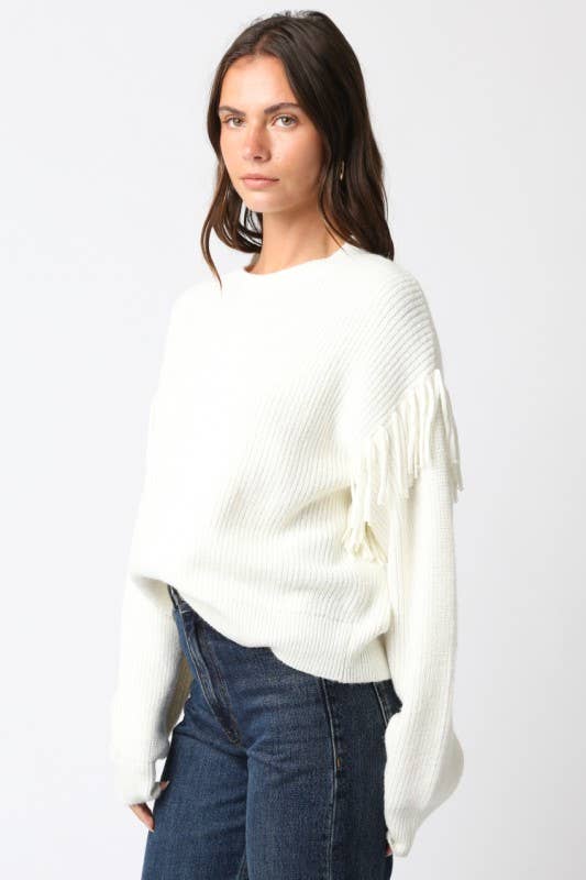 Cream Fringe Sweater