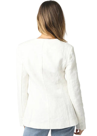 Tailored White Linen Scoop Neck Blazer - Verte Boutique