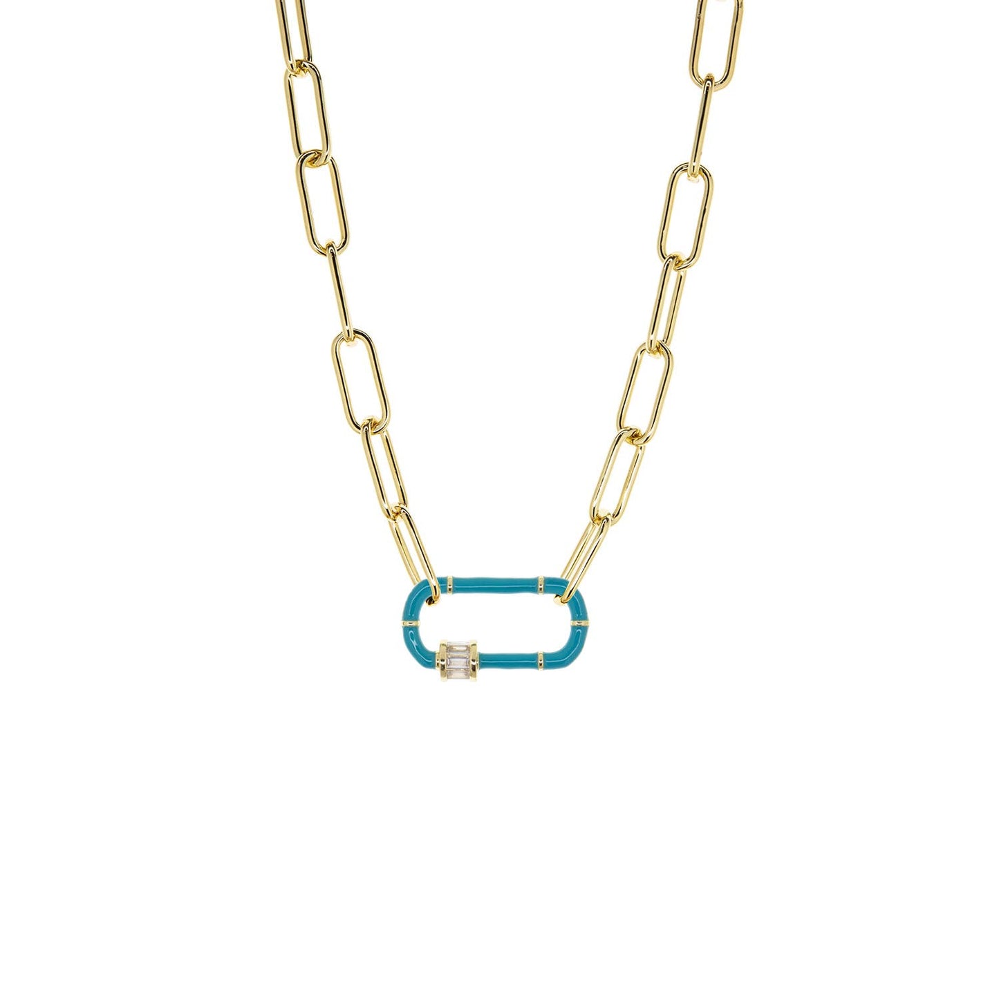 Enamel carabiner brass necklace