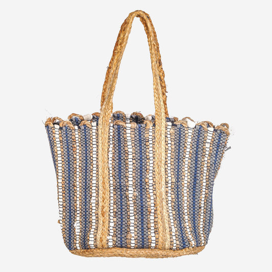 Striped Jute Braid Tote Bag