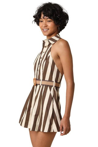 Striped Halter Belted Romper - Verte Boutique