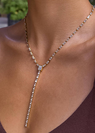 Cieline 18K Gold Non - Tarnish CZ Lariat Necklace – Waterproof & Hypoallergenic - Verte Boutique